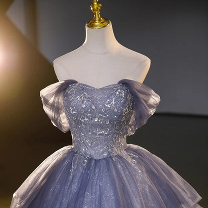 Stunning Off-the-Shoulder Sparkly Tulle Prom Ball Gown, Glitter Formal Evening Dress for Women, Ideal for Graduation, Quinceanera, Pageant, Wedding and Special Occasions Floral021