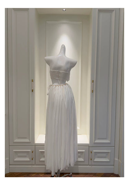 Halter White Chiffon Maxi Evening Dress F0438