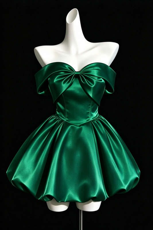 Satin Bow Strapless Short Puff Dress Cocktail Gown F0200