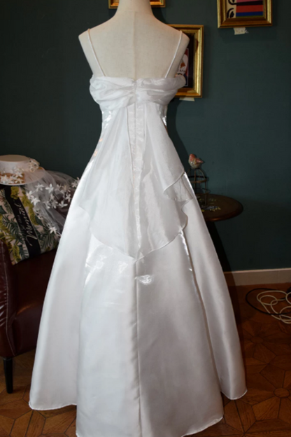 Pearlescent White Satin Spaghetti Strap A Line Formal Dress L025