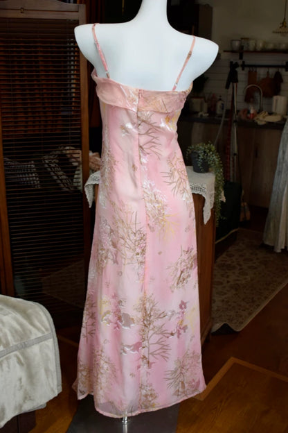 Pink Floral Chiffon Dress with 3D Flower Spaghetti Strap L037