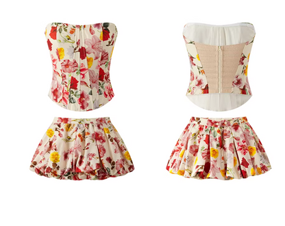 Strapless Floral Corset Set Bubble Skirt Two-Piece  FD09