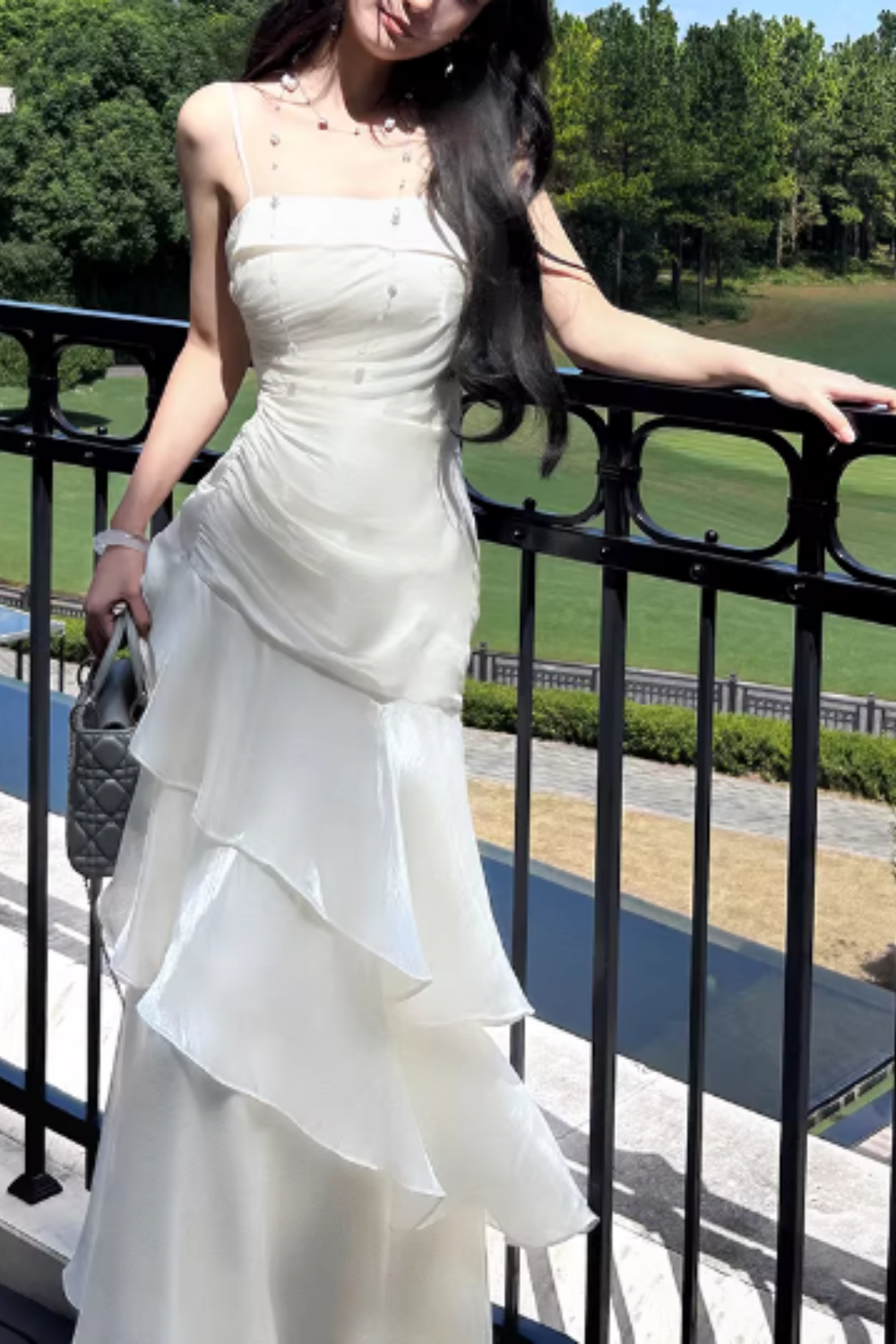Ivory Satin Spaghetti Strap Mermaid Prom Dress, Ruched Ruffle Formal Evening Gown FD019