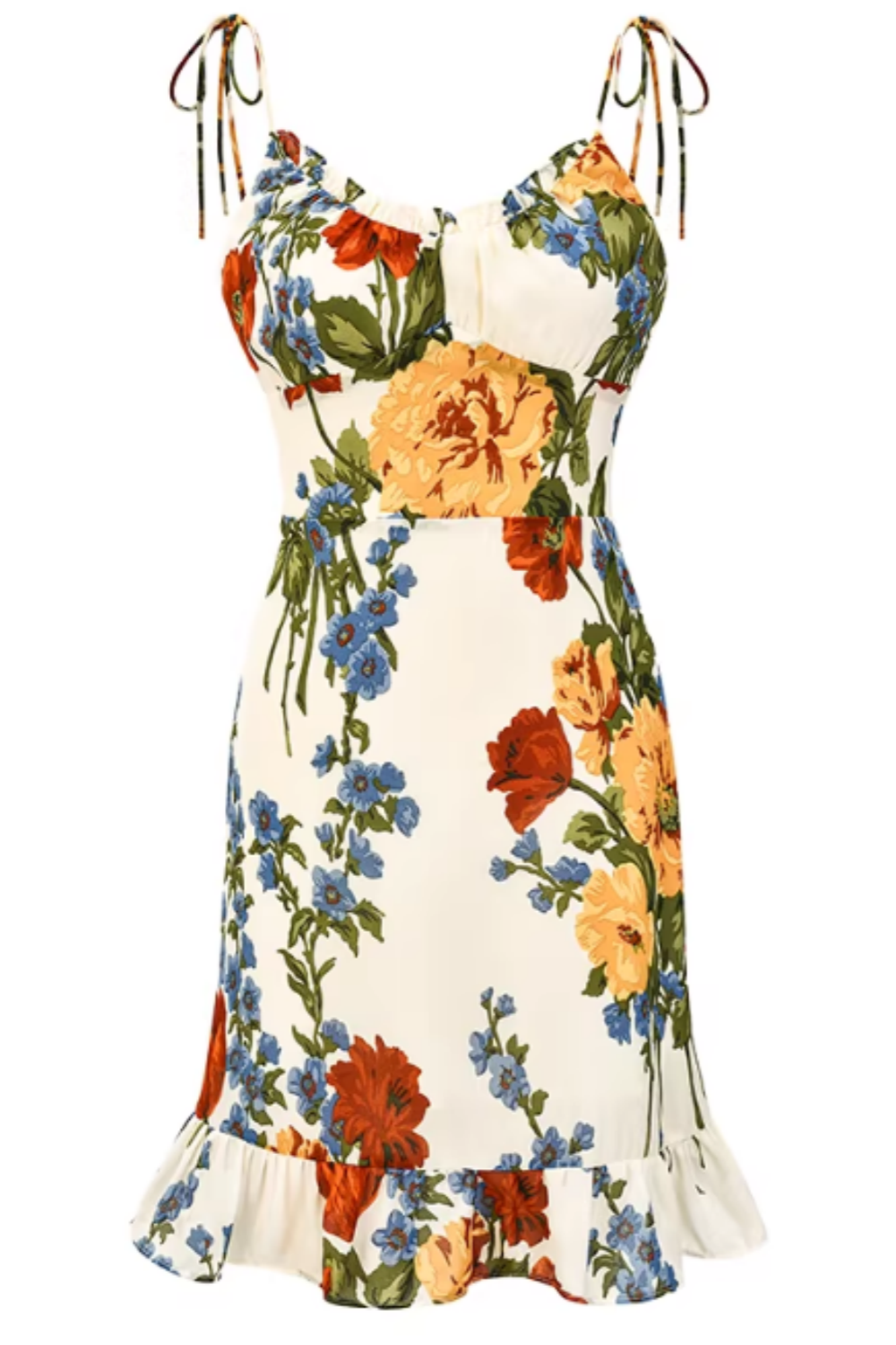 Women's Vintage-Style Strappy Dress Oil Painting Print, Ruffled Hem, A-Line Mini Dress 001