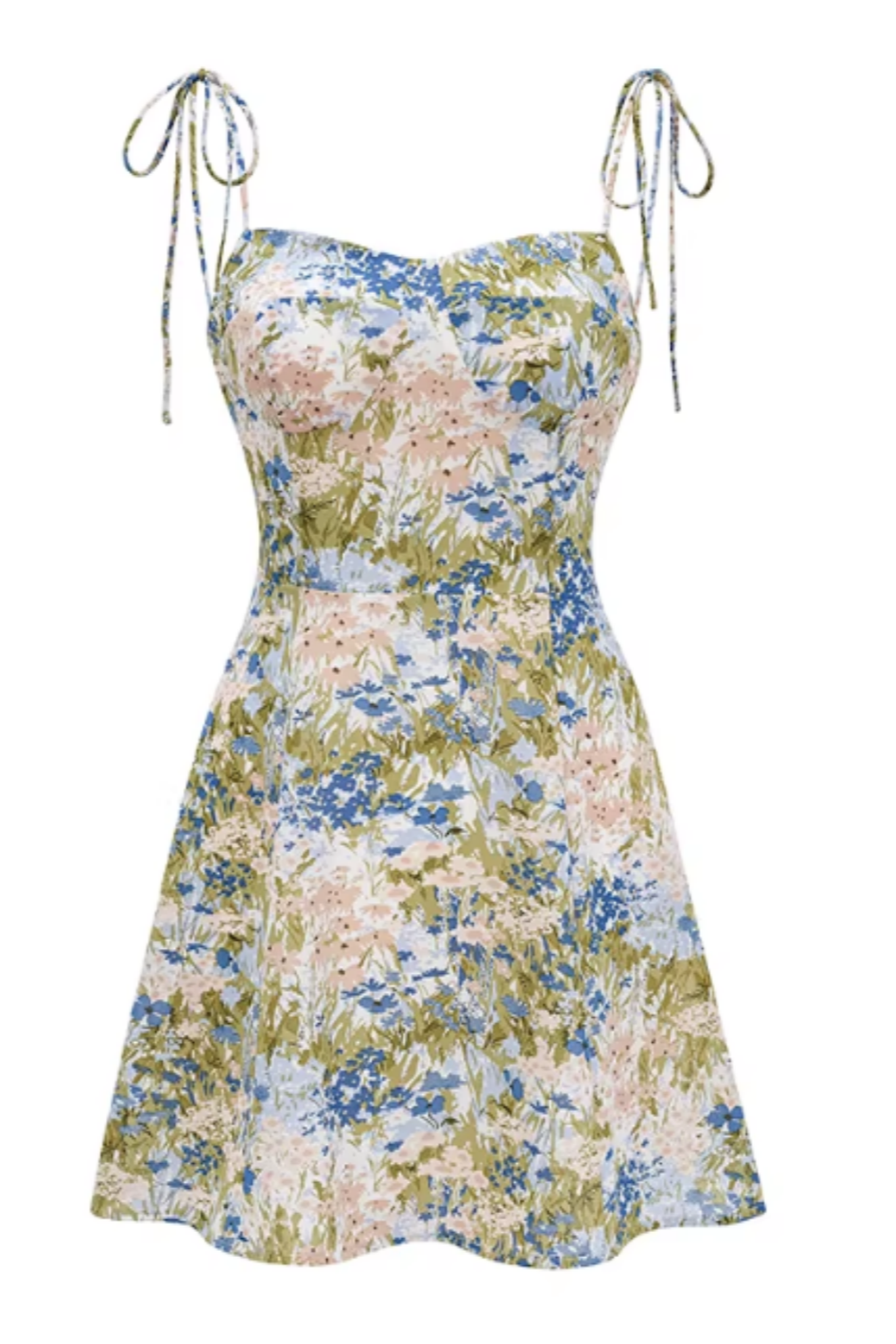 French Retro-Style Women's Summer Sundress Printed A-Line Mini Dress with Shoulder Straps, Slim-Fit and Waist-Cinching 002