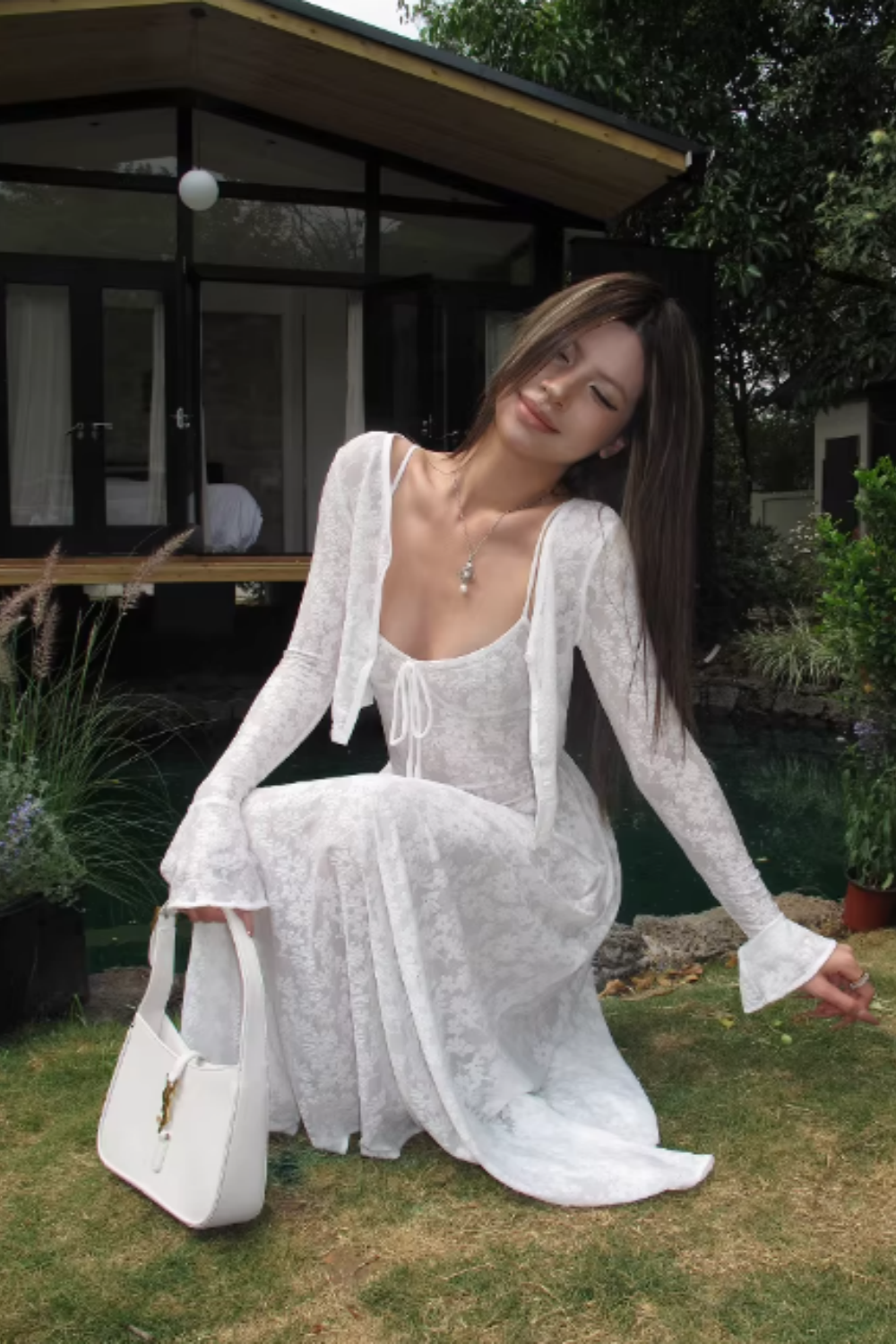 Women's Lace Stretch Jacquard Slip Dress Vintage Floral Pattern, Waist-Cinching, Slimming Maxi Dress 004
