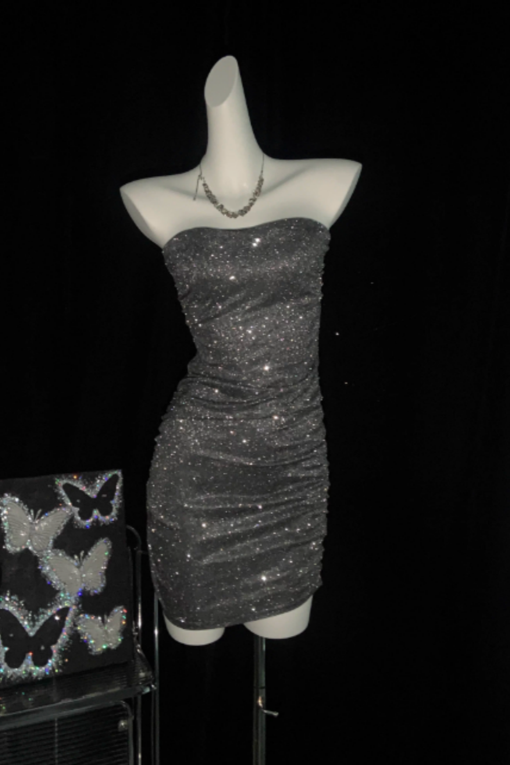 New Arrival Glittery Bodycon Dress Sexy V-Neck Strapless Mini Dress  Party Attire 006