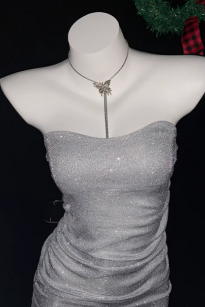 New Arrival Glittery Bodycon Dress Sexy V-Neck Strapless Mini Dress  Party Attire 006