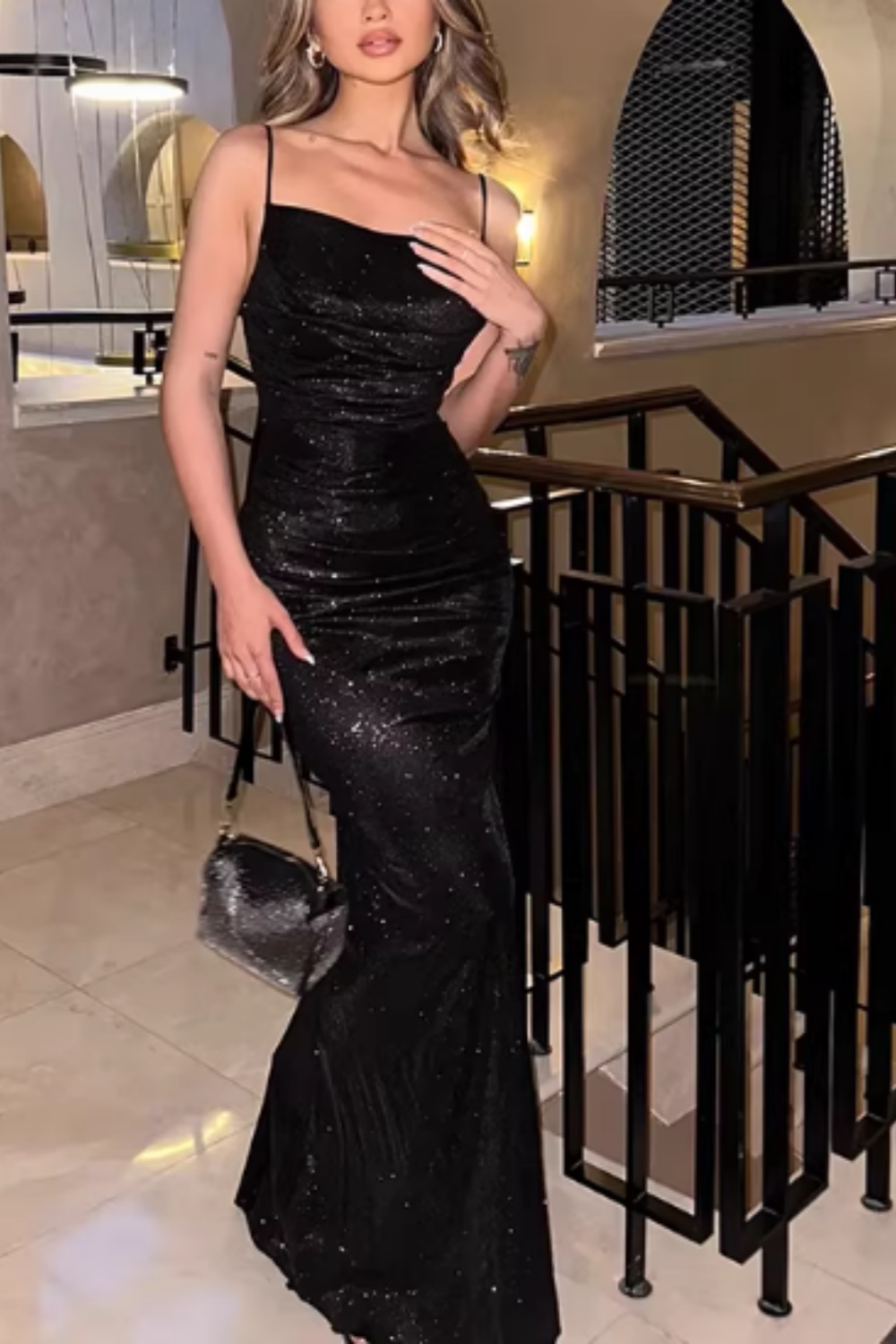 Sparkling Strappy Bodycon Dress  Birthday Dinner Evening Gown FD029