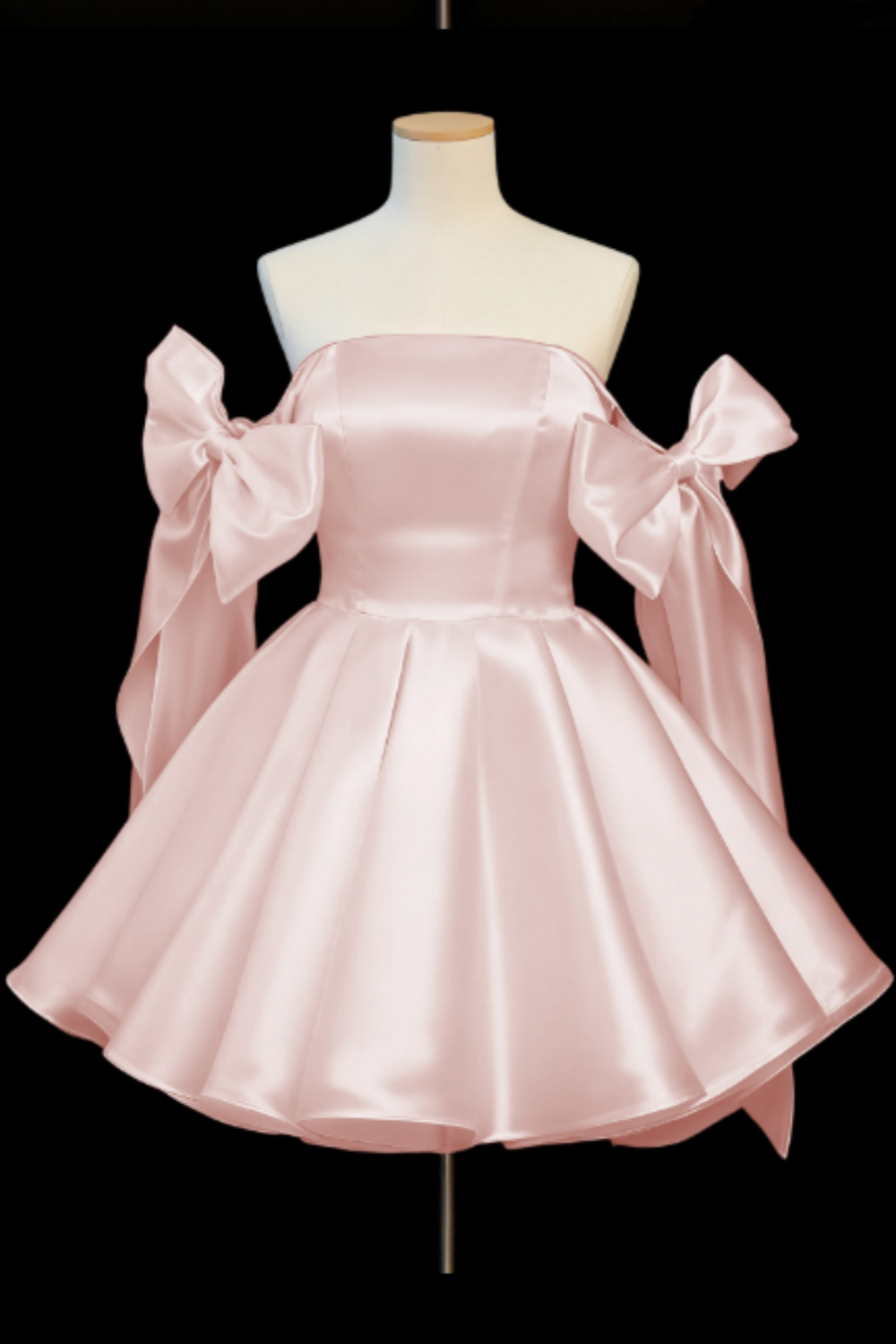 Satin Short Princess Prom Dress, Bow Off-the-Shoulder Mini Gown for Birthday Party Floral-013