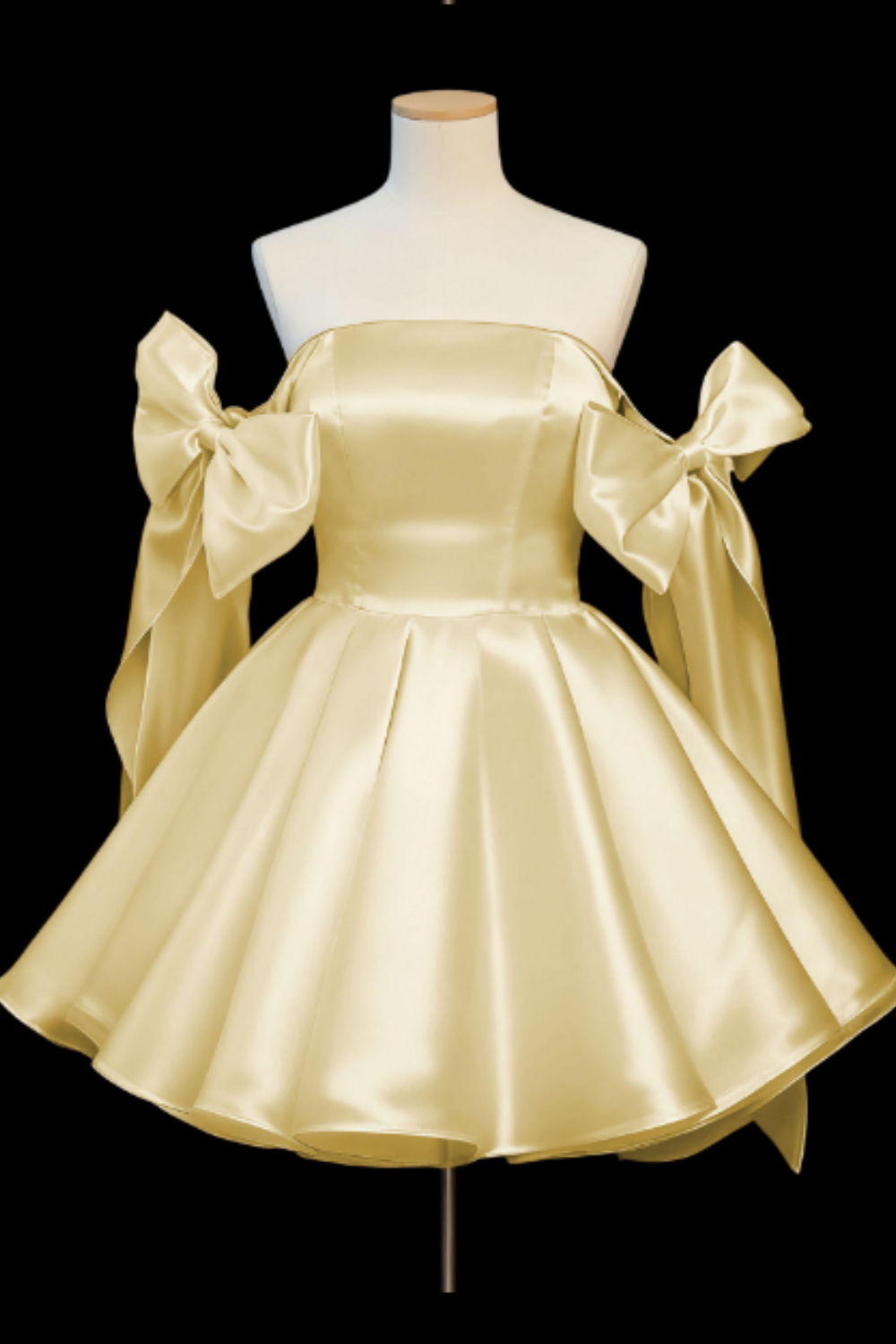 Satin Short Princess Prom Dress, Bow Off-the-Shoulder Mini Gown for Birthday Party Floral-013