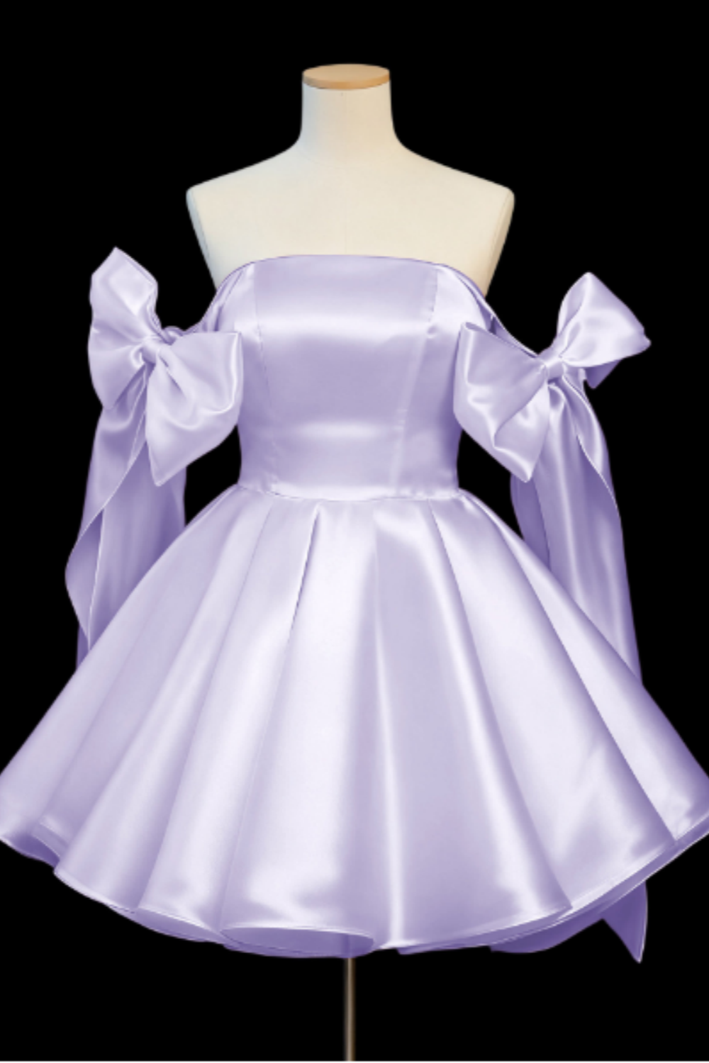 Satin Short Princess Prom Dress, Bow Off-the-Shoulder Mini Gown for Birthday Party Floral-013
