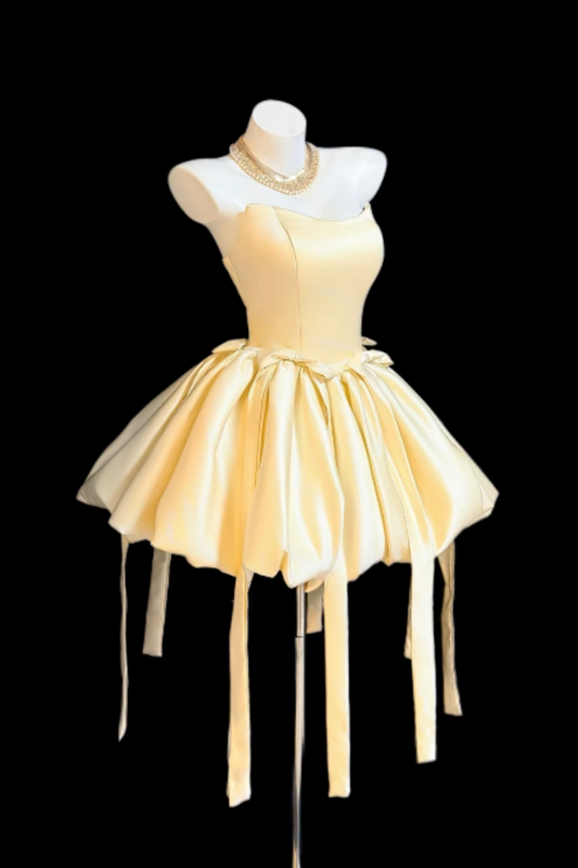 Stunning Strapless Satin Bubble Mini Dress, Cute Corset Formal Dress for Women, Ideal for Birthday, Homecoming, Prom and Special Occasions Floral023