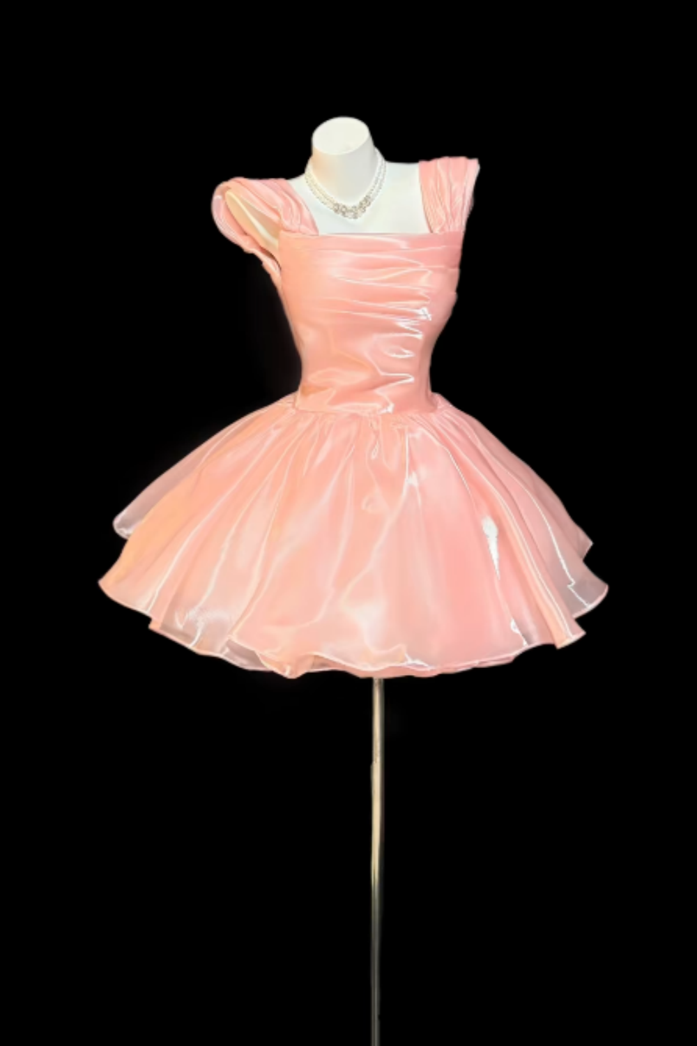 Elegant Pink Shiny Satin Square Neck Bubble Mini Dress, Luxury Corset Prom Dress for Women, Cute Formal Evening Gown for Party, Birthday and Homecoming  Floral024