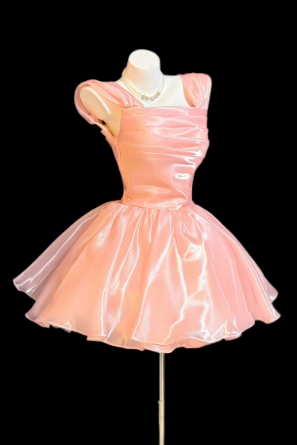 Elegant Pink Shiny Satin Square Neck Bubble Mini Dress, Luxury Corset Prom Dress for Women, Cute Formal Evening Gown for Party, Birthday and Homecoming  Floral024