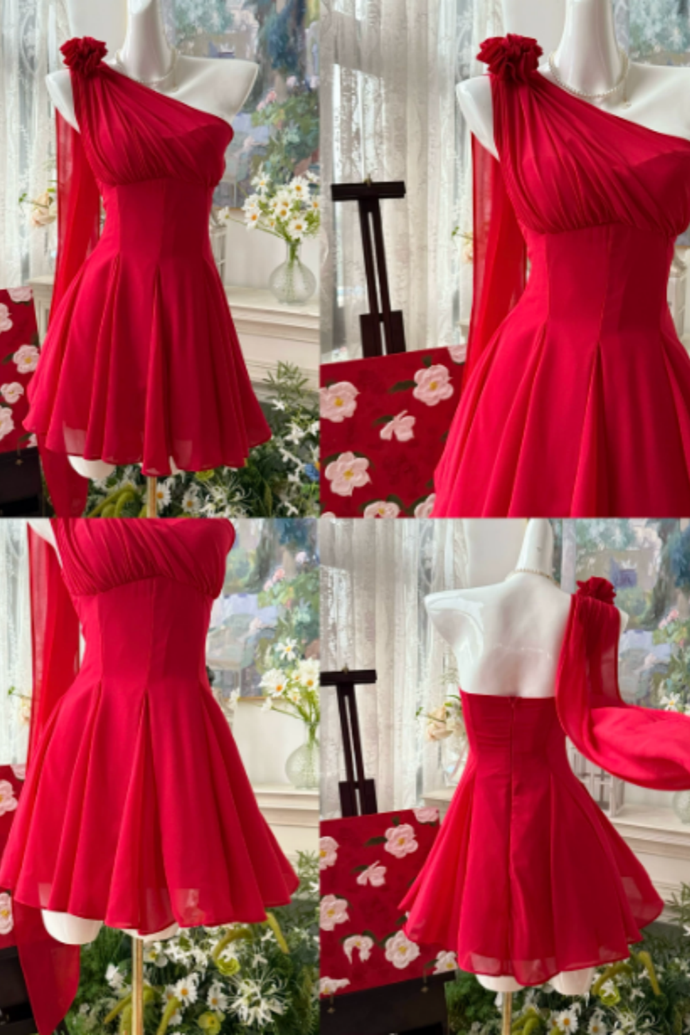 Yellow One-Shoulder Custom Homecoming Dress Party Mini Dress F047