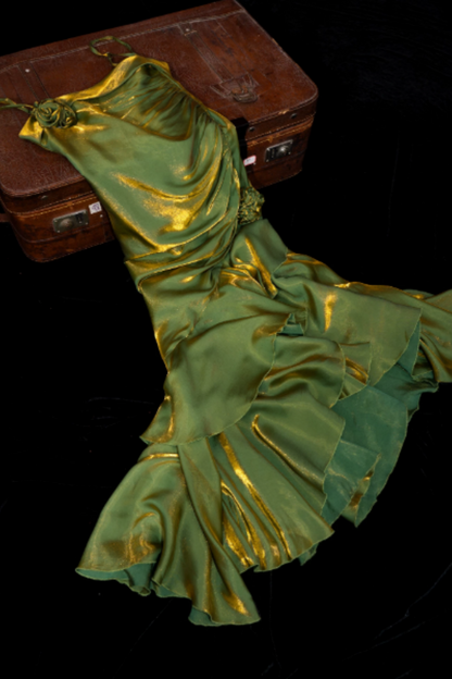 Spaghetti Strap Mermaid Formal Dress, 3D Floral Ruffled Gown for Party F0121