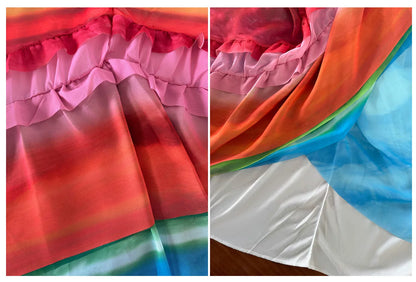 Rainbow Gradient Spaghetti Strap Maxi Evening Dress F0493