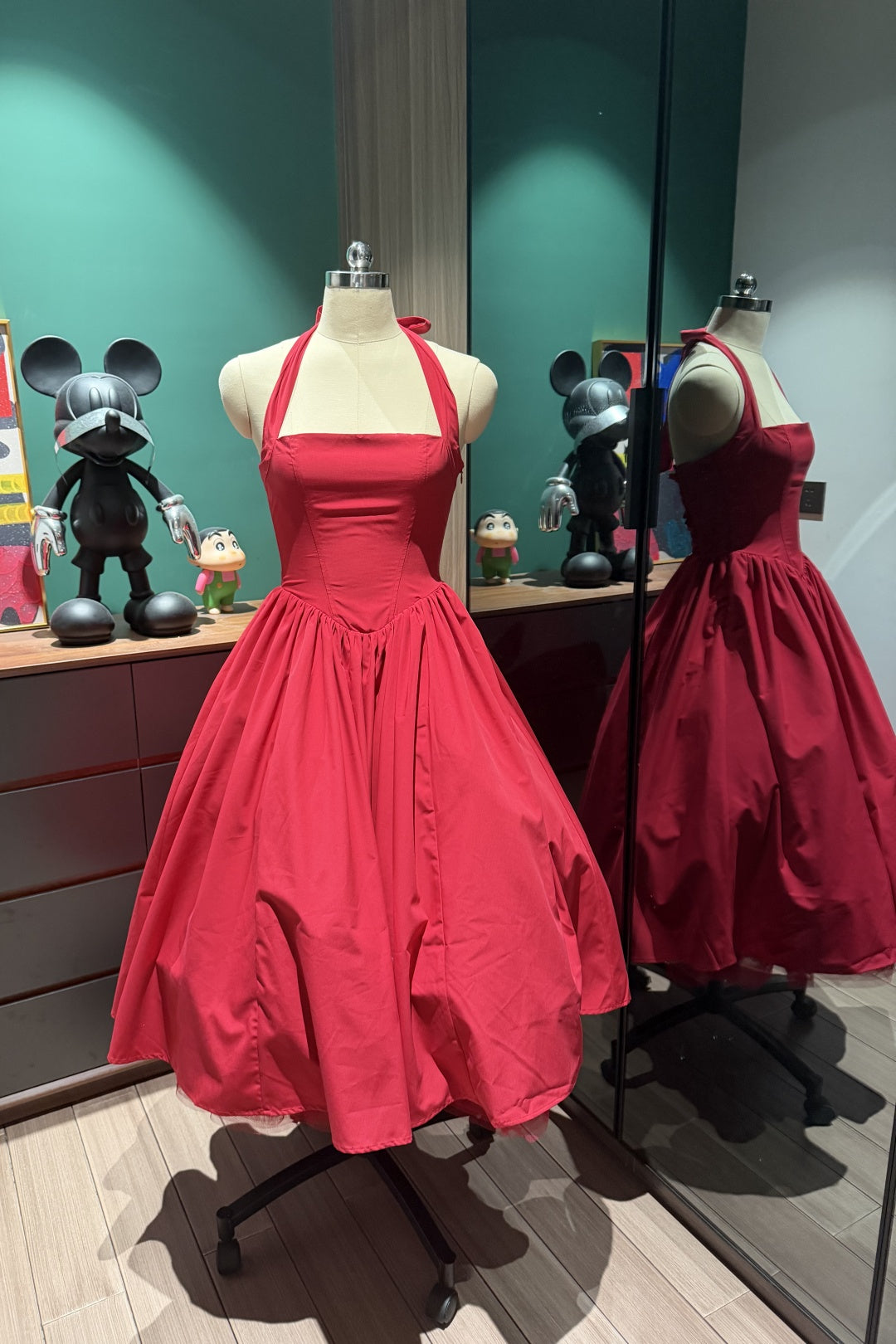 Red Halter Midi Party Dress Corset Back Short Prom Homecoming Gown F0428