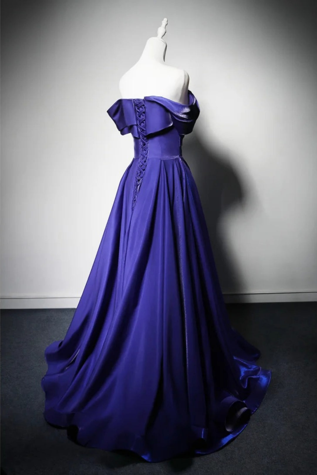 Royal Blue Satin Off Shoulder Evening Gown A-Line Prom Dress F0375