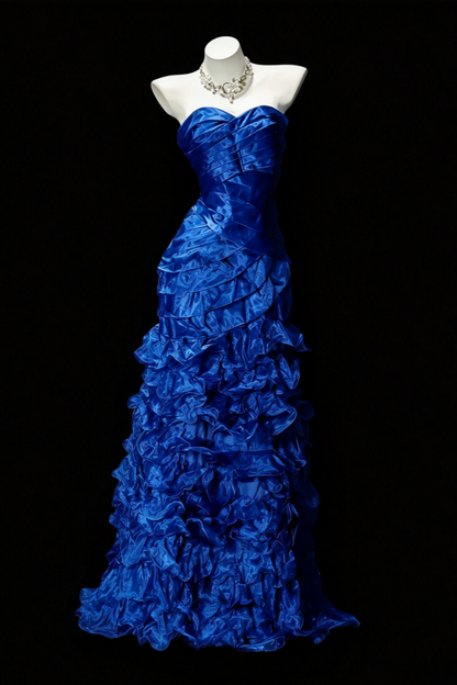 Royal Blue Strapless Ruffled Mermaid Prom Dress F0336