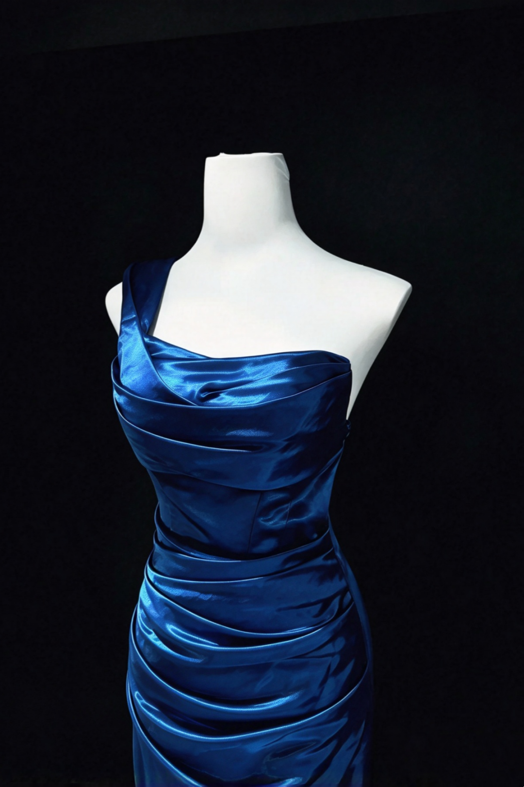 Sapphire Blue One Shoulder Satin Mermaid Evening Dress F0334