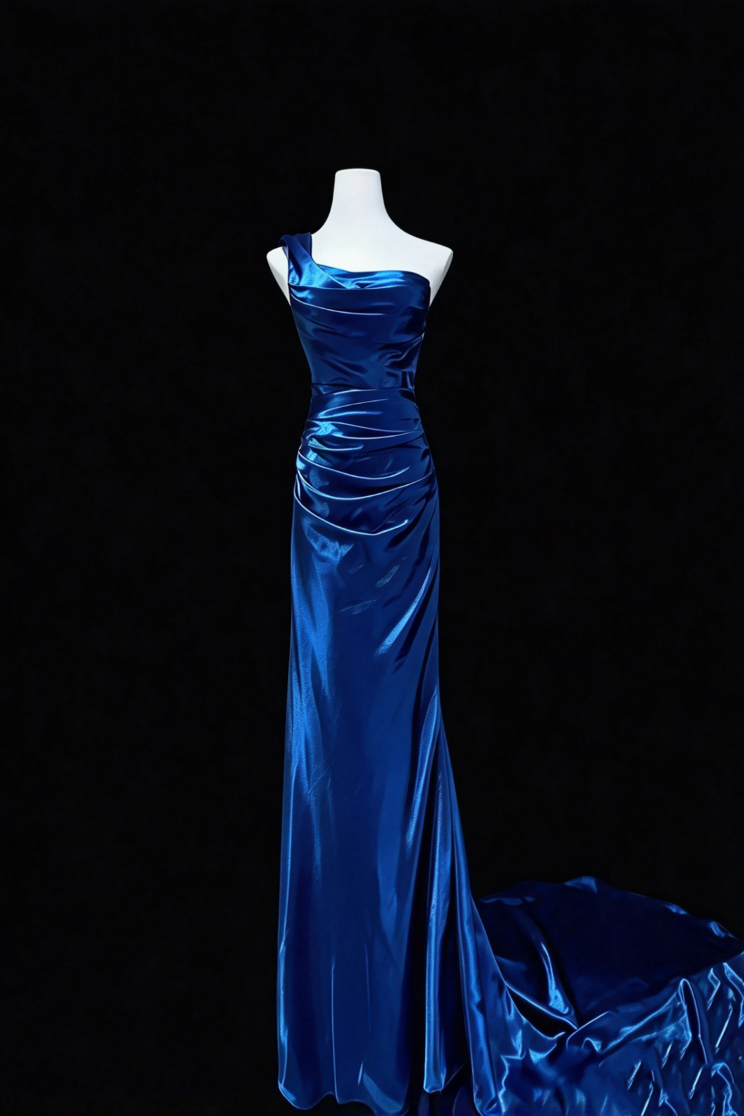 Sapphire Blue One Shoulder Satin Mermaid Evening Dress F0334