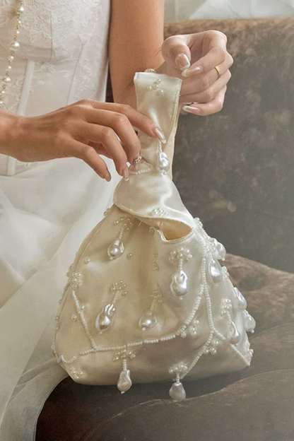 Satin Baroque Pearl Beaded Wedding Handbag, Bridal Evening Clutch B002