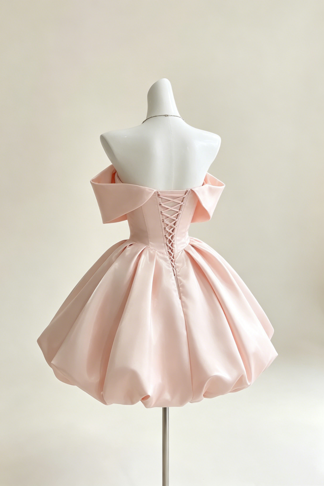 Off‑Shoulder Puff Short Homecoming Dress Lace‑Up Back Formal Gown F0032