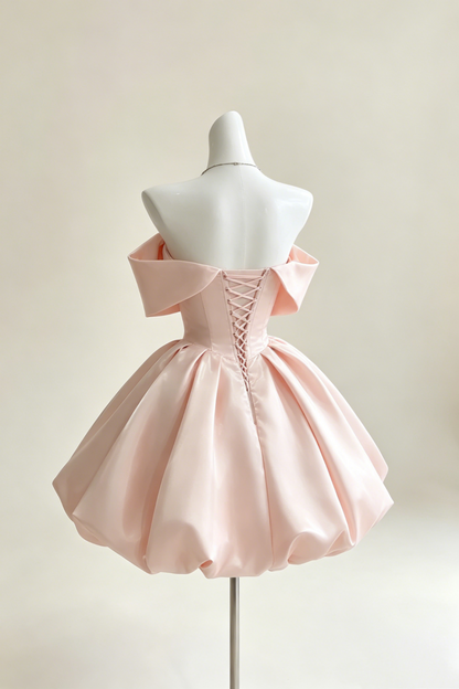 Off‑Shoulder Puff Short Homecoming Dress Lace‑Up Back Formal Gown F0032
