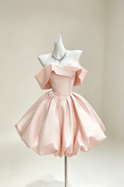 Off‑Shoulder Puff Short Homecoming Dress Lace‑Up Back Formal Gown F0032