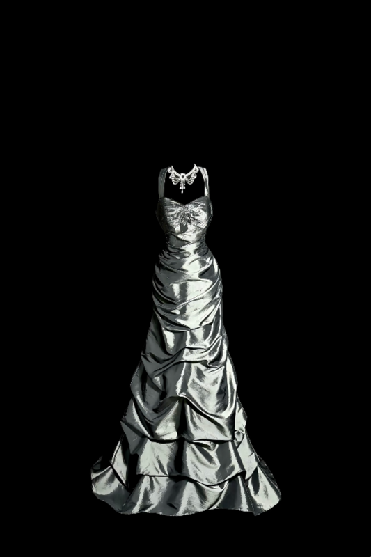 Vintage Silver Satin Prom Gown, Halter Sweetheart Neck Ruffled Mermaid Gown F0042