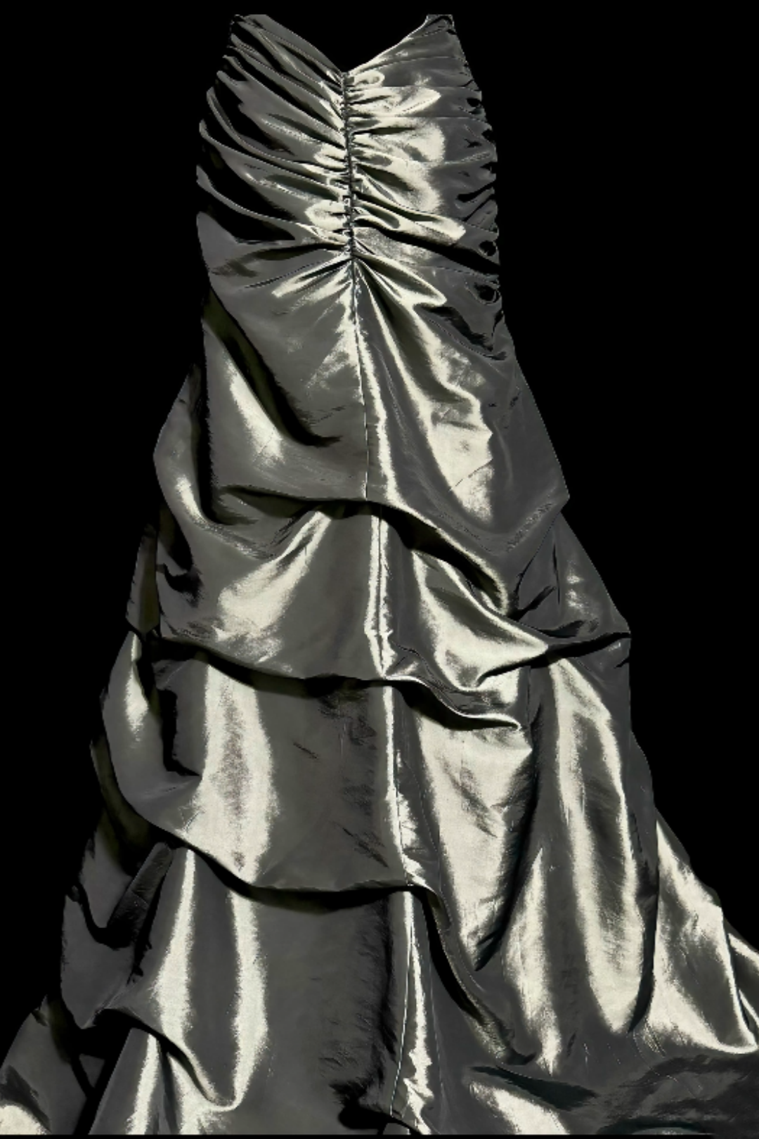 Vintage Silver Satin Prom Gown, Halter Sweetheart Neck Ruffled Mermaid Gown F0042