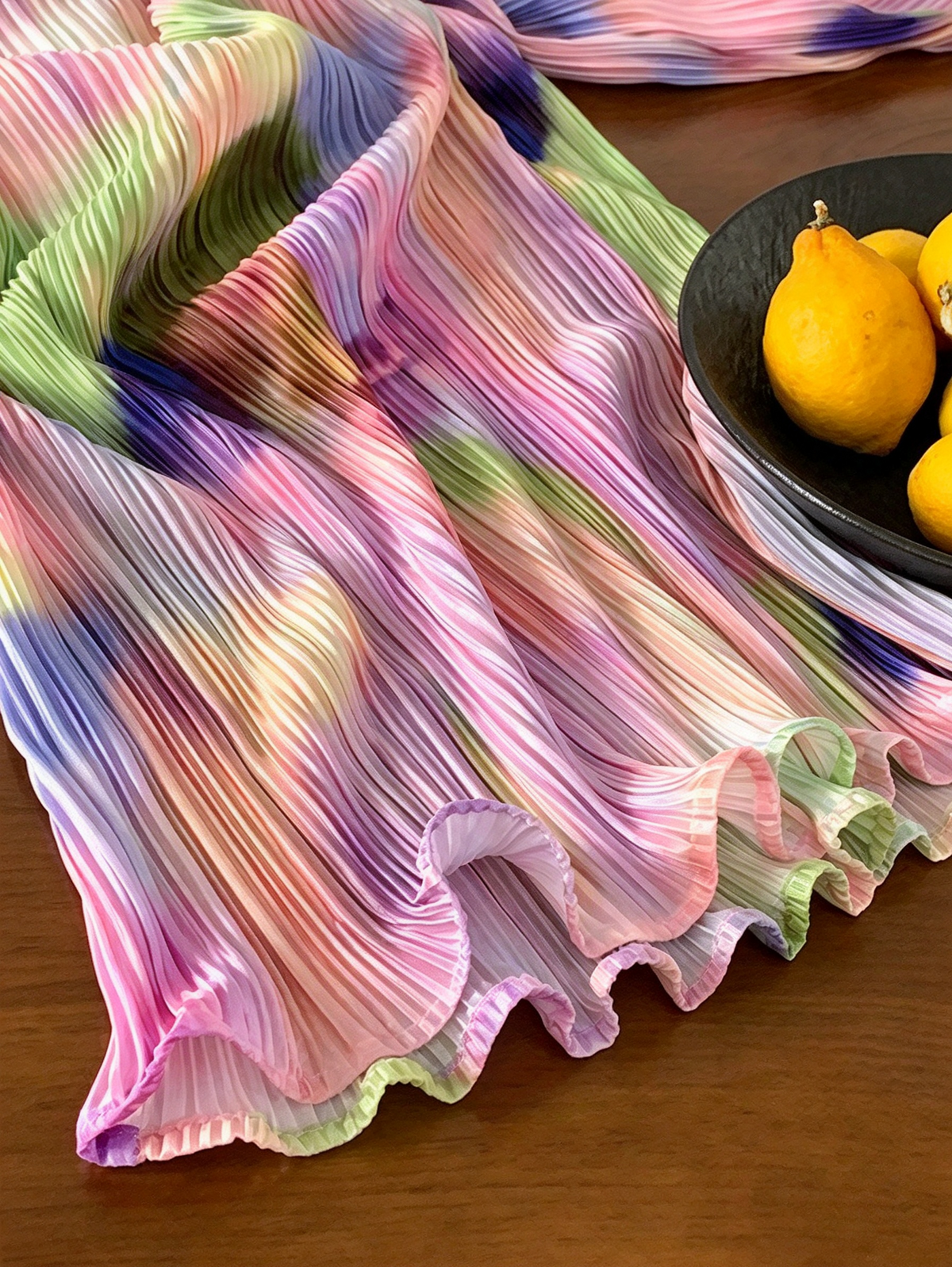 Spaghetti Strap Pleated Multicolor Print Midi Formal Dress F0452