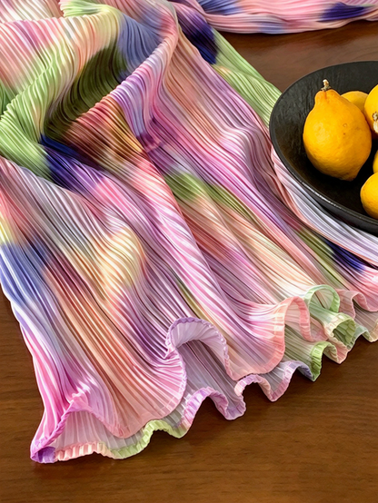 Spaghetti Strap Pleated Multicolor Print Midi Formal Dress F0452