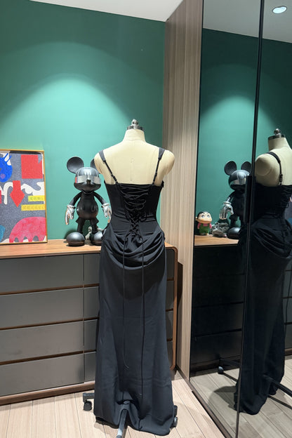 Square Neck Corset Mermaid Long Evening Dress, Draped Waist Formal Gown F0422