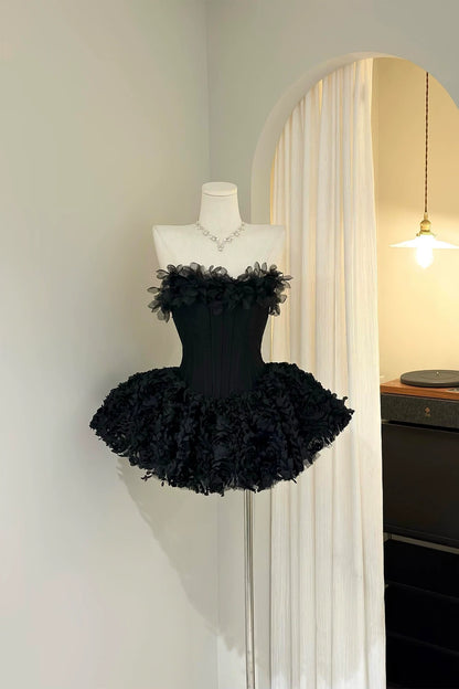 Strapless 3D Floral Corset Mini Homecoming Dress F0314