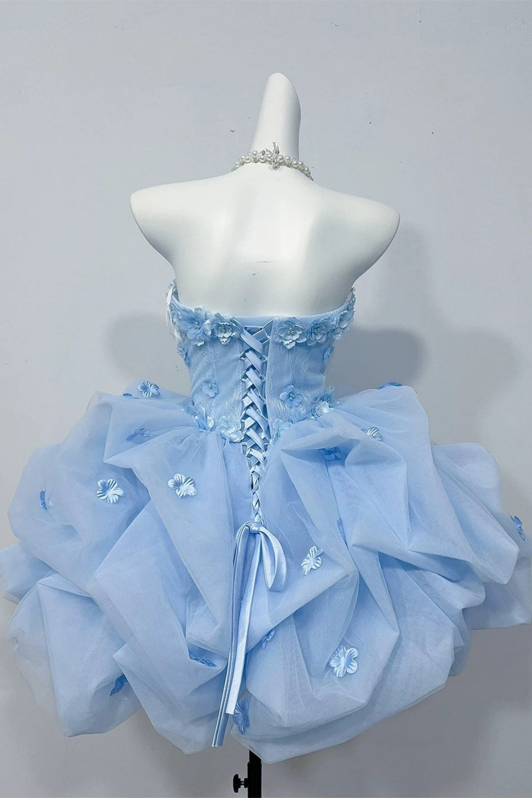 Strapless 3D Floral Tulle Homecoming Dress Puffy Mini Princess Dress F0298