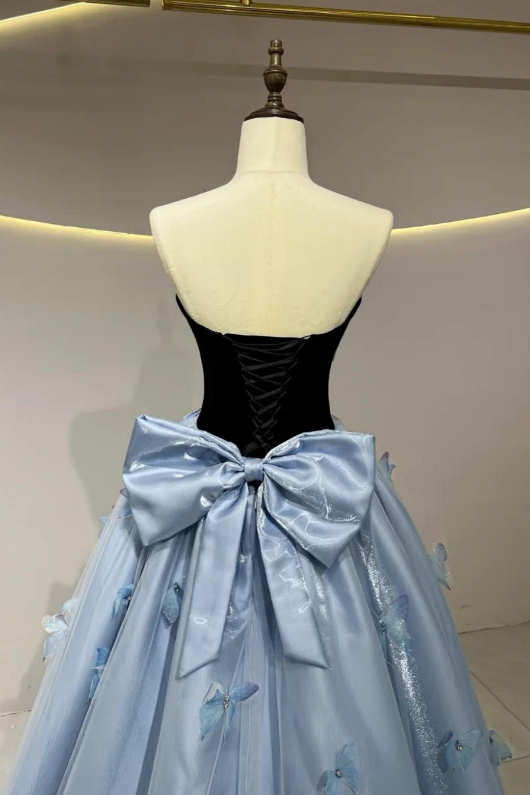 Strapless Cutout Ball Gown With 3D Butterflies & Big Satin Bow Evening Dress F0353