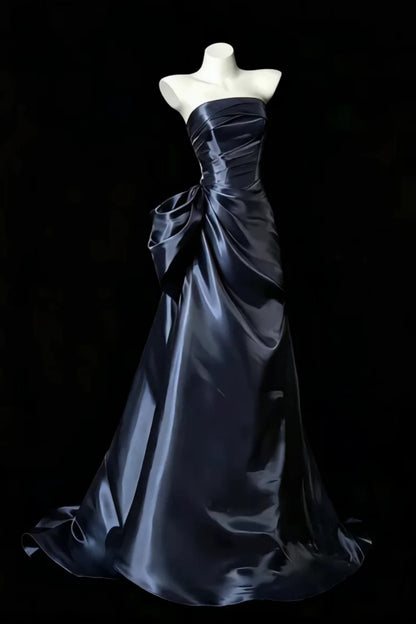 Strapless Glossy Satin Mermaid Evening Dress With Side Big Bow & Lace-up Back F0352