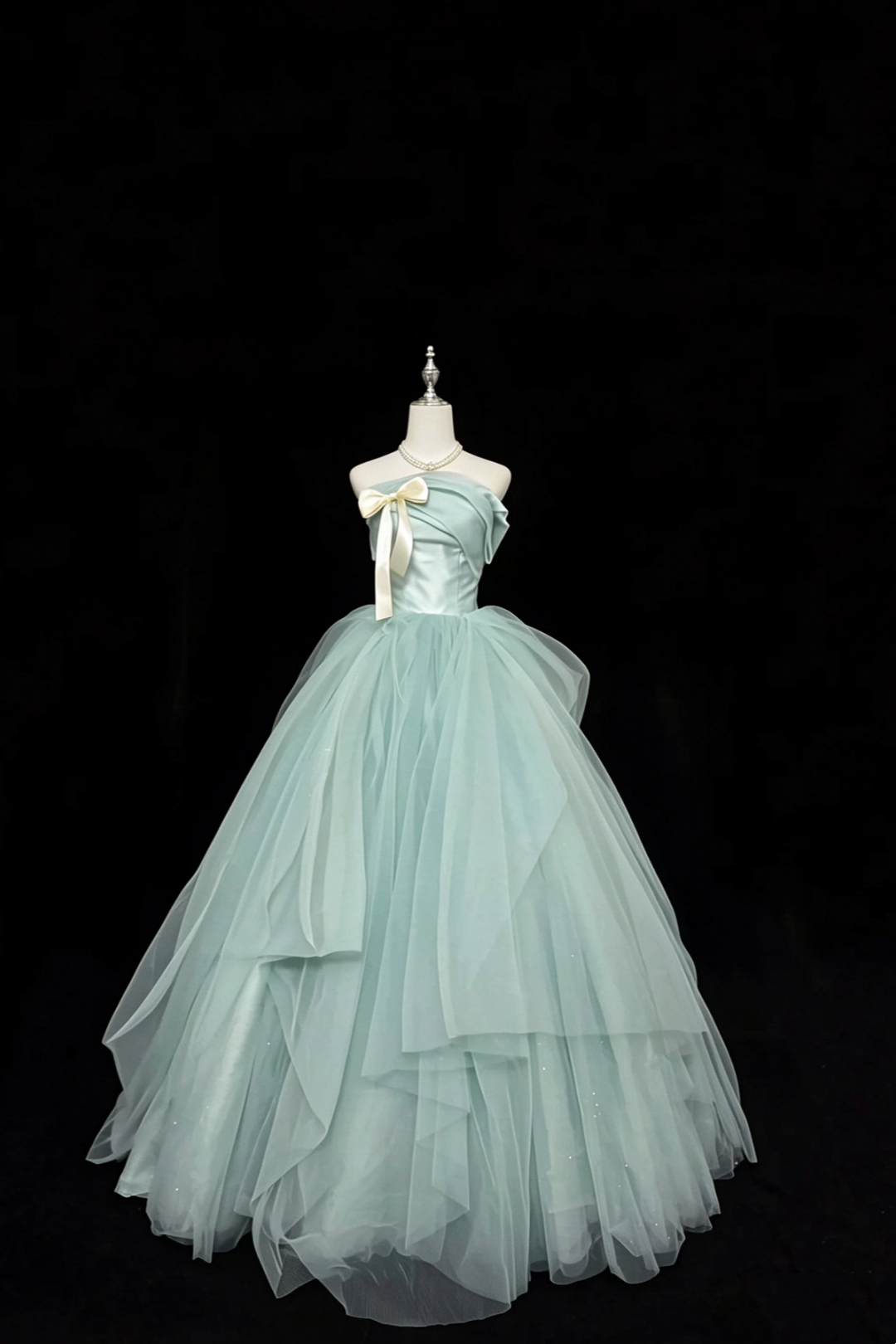 Strapless Mint Green Tulle Prom Gown Princess A-Line Formal Dress F0379