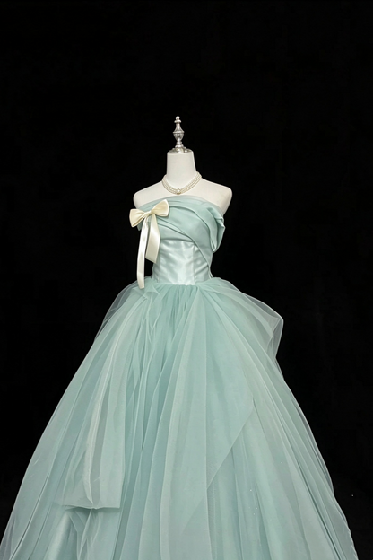 Strapless Mint Green Tulle Prom Gown Princess A-Line Formal Dress F0379