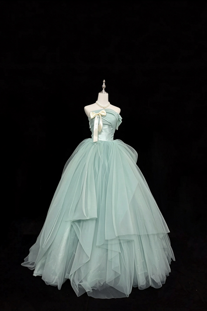 Strapless Mint Green Tulle Prom Gown Princess A-Line Formal Dress F0379