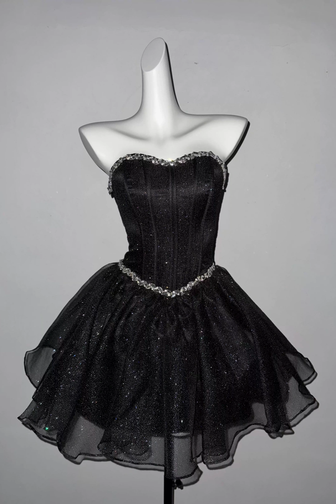Strapless Rhinestone Glitter Tulle Mini Homecoming Dress F0318