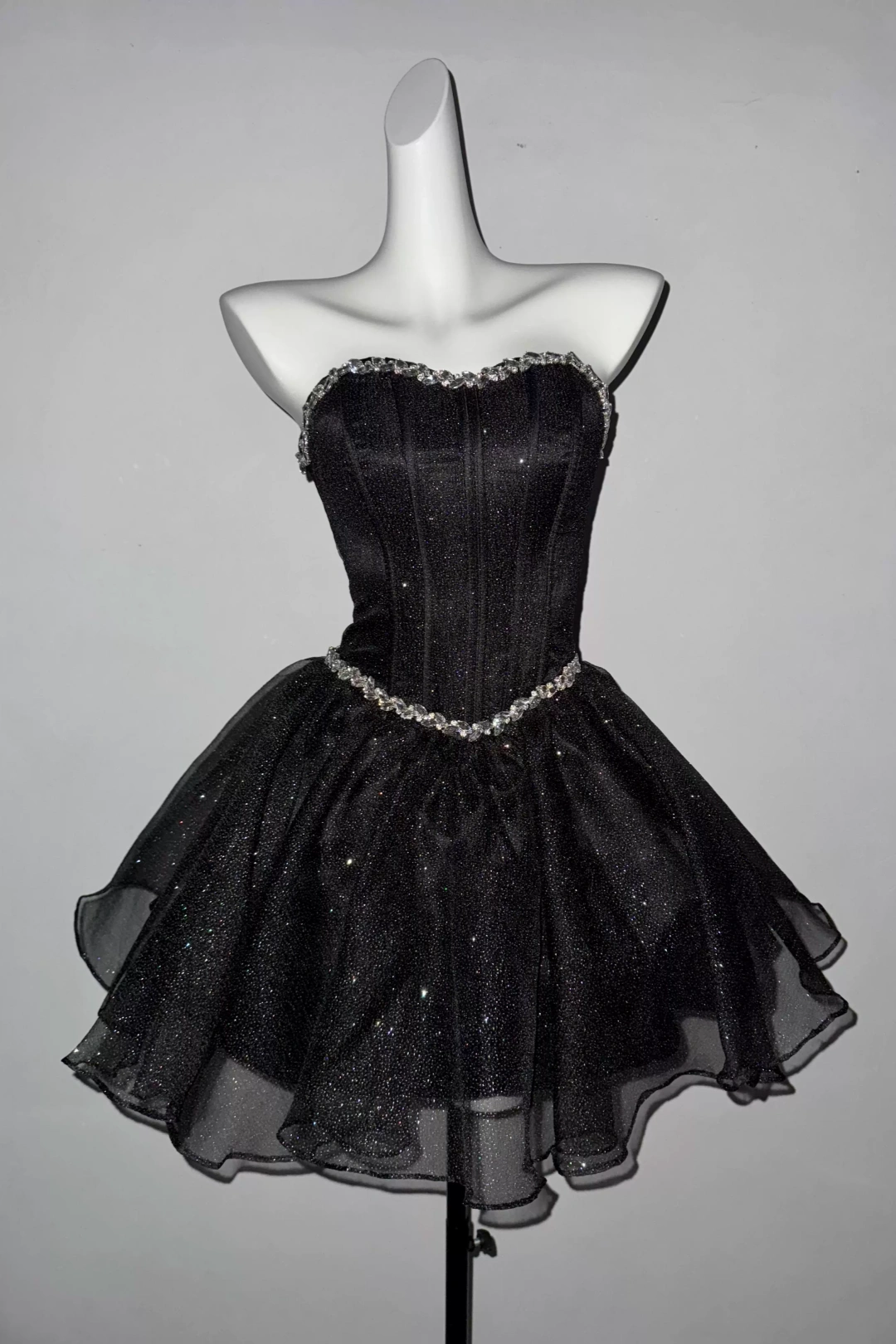 Strapless Rhinestone Glitter Tulle Mini Homecoming Dress F0318