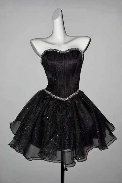 Strapless Rhinestone Glitter Tulle Mini Homecoming Dress F0318
