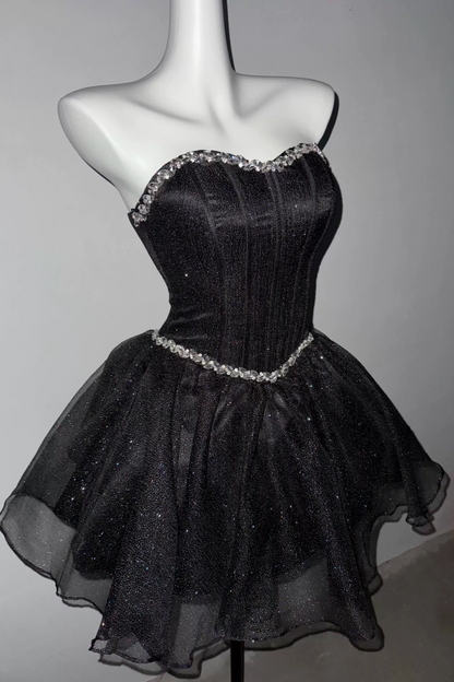 Strapless Rhinestone Glitter Tulle Mini Homecoming Dress F0318