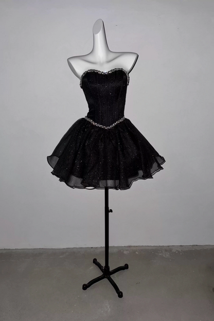 Strapless Rhinestone Glitter Tulle Mini Homecoming Dress F0318