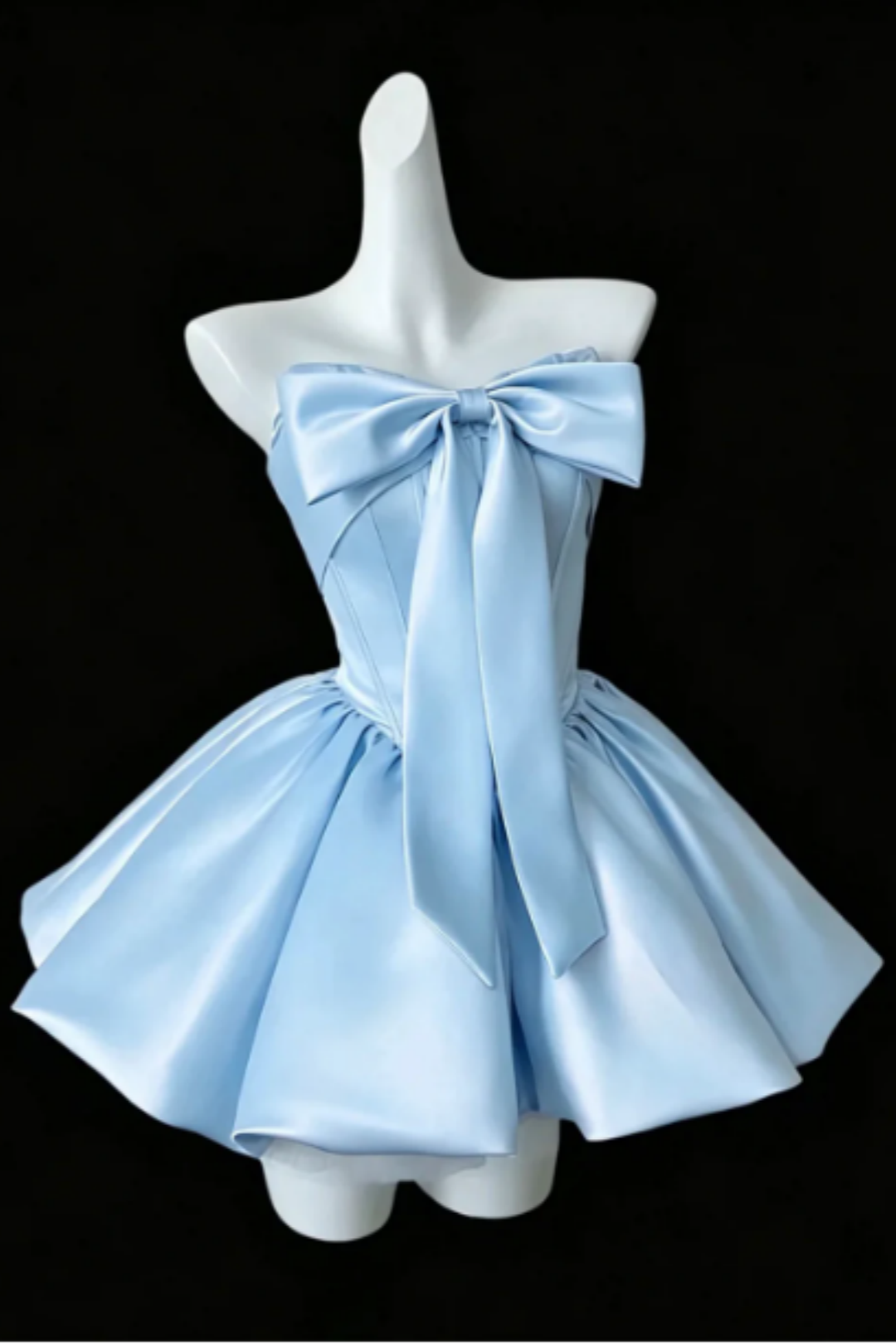 Strapless Satin Mini Homecoming Dress With Big Front Bow F0309
