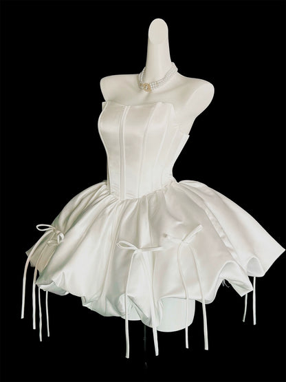 Strapless Satin Puffy Mini Homecoming Dress With Side Bows F0311